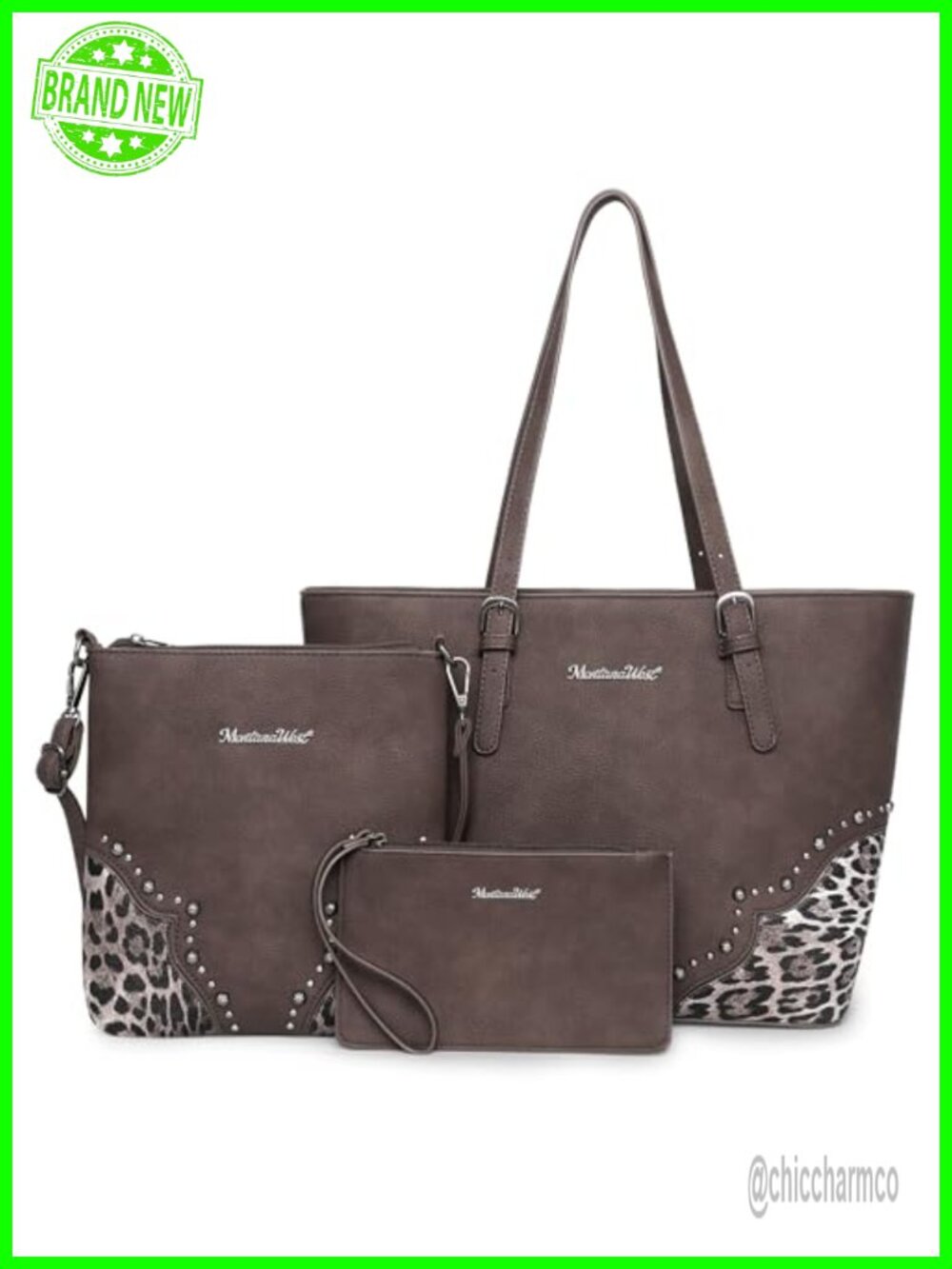 3 Pc Tote Bag Crossbody Satchel & Wallet Set Leopard Print Purse Set